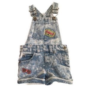 Toddler girls acid wash patchwork overalls 2t